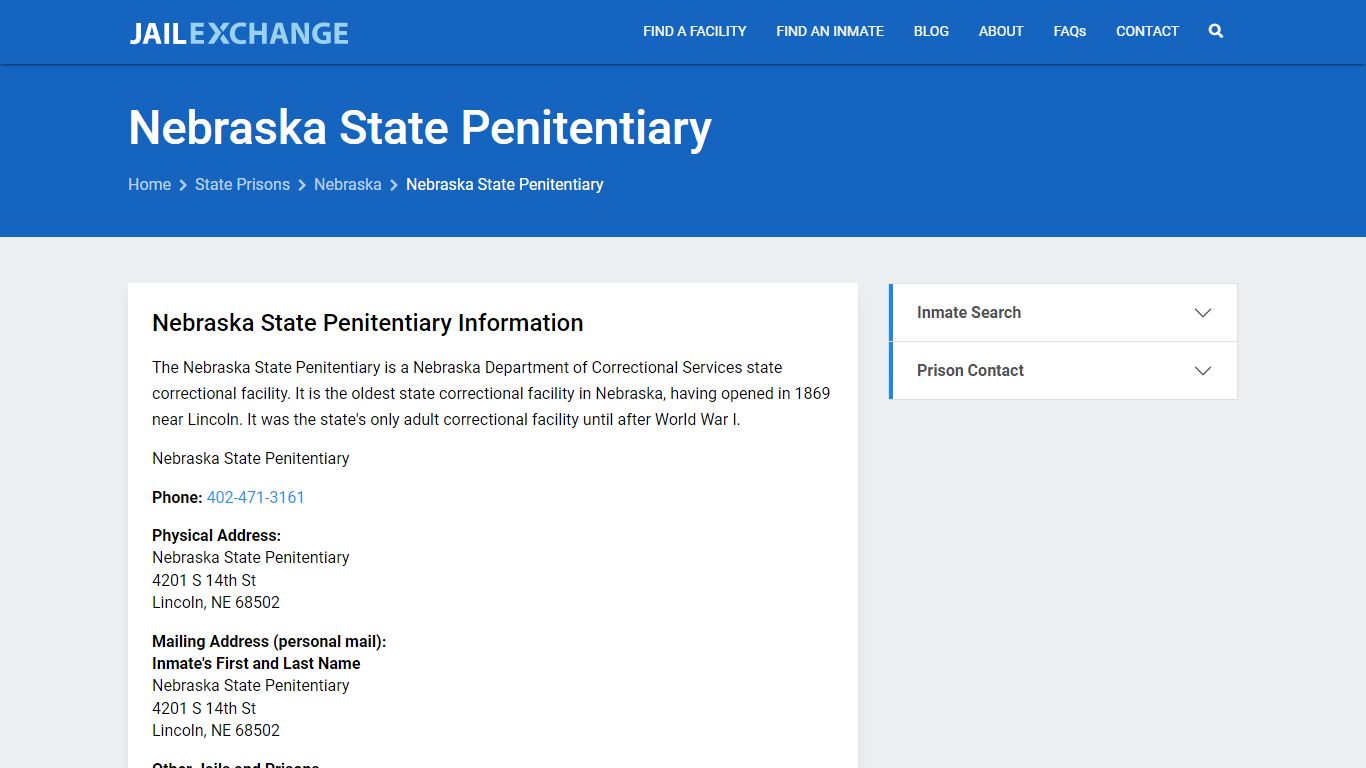 Nebraska State Penitentiary Inmate Search, NE - Jail Exchange